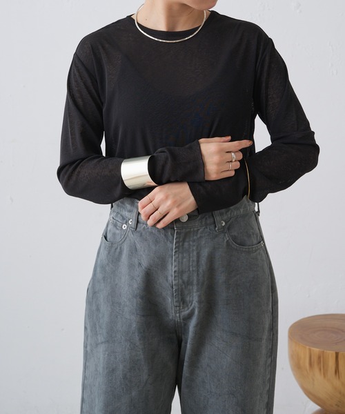 Omekashi（オメカシ）の「シアーロングTシャツ（Tシャツ/カットソー・レディース・オフホワイト/ブラック/ピンク/ブルー/グリーン・FREE）」の16枚目の写真