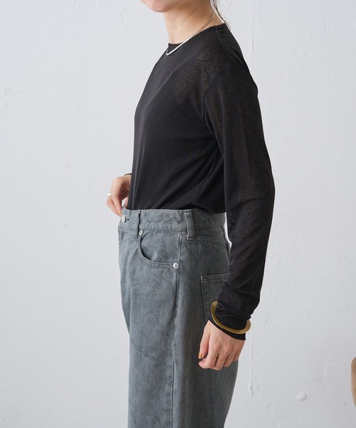 Omekashi（オメカシ）の「シアーロングTシャツ（Tシャツ/カットソー・レディース・オフホワイト/ブラック/ピンク/ブルー/グリーン・FREE）」の17枚目の写真