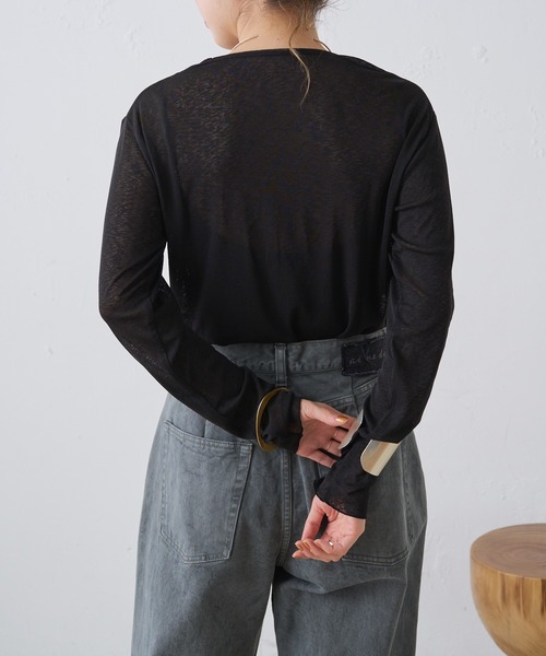 Omekashi（オメカシ）の「シアーロングTシャツ（Tシャツ/カットソー・レディース・オフホワイト/ブラック/ピンク/ブルー/グリーン・FREE）」の18枚目の写真