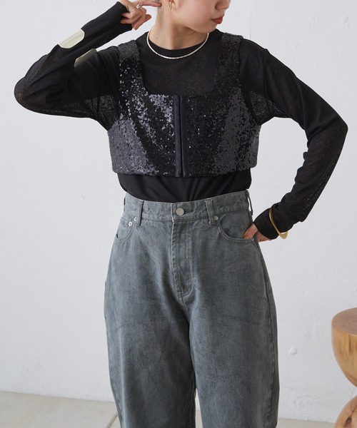 Omekashi（オメカシ）の「シアーロングTシャツ（Tシャツ/カットソー・レディース・オフホワイト/ブラック/ピンク/ブルー/グリーン・FREE）」の19枚目の写真