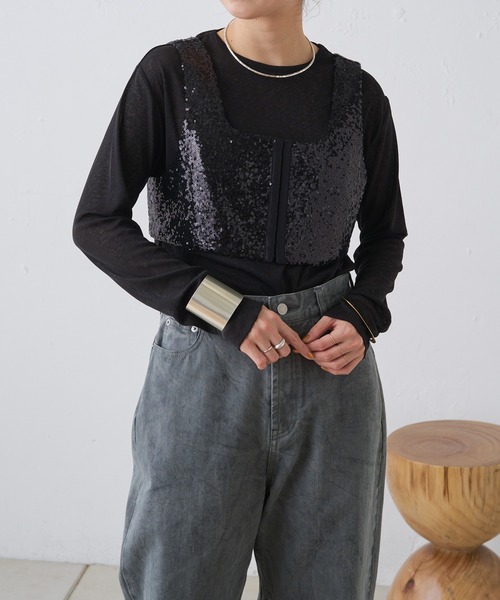 Omekashi（オメカシ）の「シアーロングTシャツ（Tシャツ/カットソー・レディース・オフホワイト/ブラック/ピンク/ブルー/グリーン・FREE）」の21枚目の写真