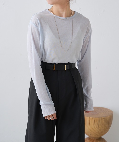 Omekashi（オメカシ）の「シアーロングTシャツ（Tシャツ/カットソー・レディース・オフホワイト/ブラック/ピンク/ブルー/グリーン・FREE）」の7枚目の写真