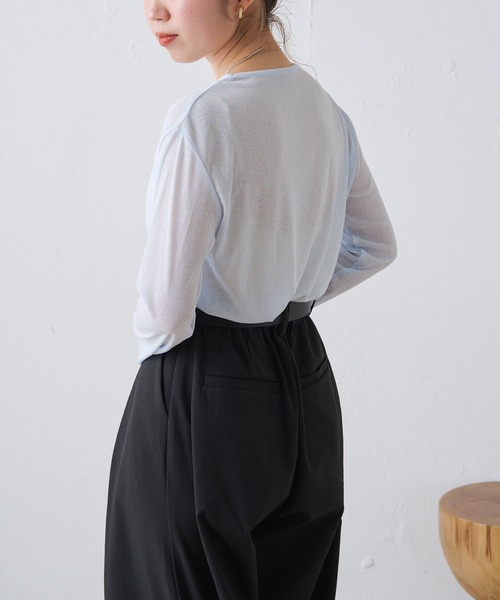 Omekashi（オメカシ）の「シアーロングTシャツ（Tシャツ/カットソー・レディース・オフホワイト/ブラック/ピンク/ブルー/グリーン・FREE）」の8枚目の写真