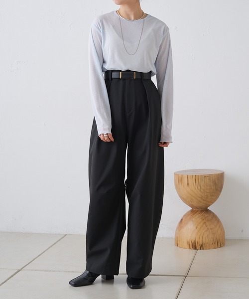 Omekashi（オメカシ）の「シアーロングTシャツ（Tシャツ/カットソー・レディース・オフホワイト/ブラック/ピンク/ブルー/グリーン・FREE）」の10枚目の写真