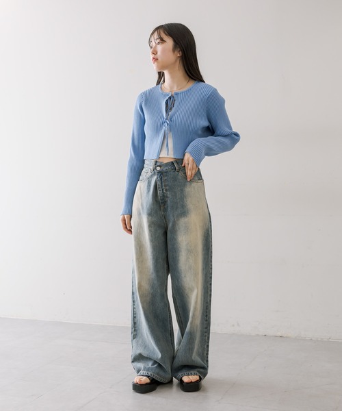 mystic(ミスティック)の「【6色展開】ラメリボンカーディガン(カーディガン/ボレロ・レディース・ブラック/ベージュ/オフホワイト/ブルー/グリーン/ピンク・FREE)」の11枚目の写真