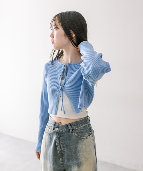 mystic(ミスティック)の「【6色展開】ラメリボンカーディガン(カーディガン/ボレロ・レディース・ブラック/ベージュ/オフホワイト/ブルー/グリーン/ピンク・FREE)」の10枚目の写真