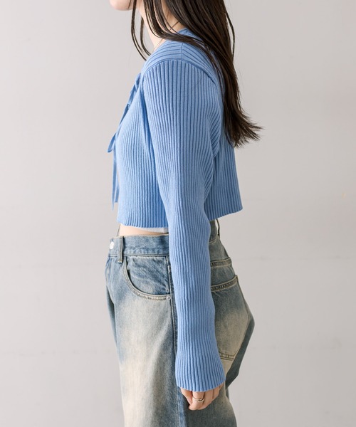 mystic(ミスティック)の「【6色展開】ラメリボンカーディガン(カーディガン/ボレロ・レディース・ブラック/ベージュ/オフホワイト/ブルー/グリーン/ピンク・FREE)」の13枚目の写真