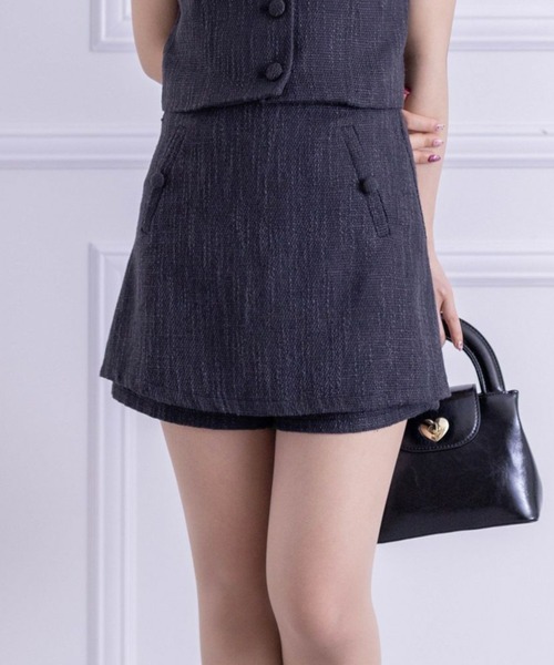 clear（クリア）の「ツイードショートスコート/ショートパンツ[セットアップ可能]≪2024SS新作≫（その他パンツ・レディース・ライトベージュ/ブラック・F）」の2枚目の写真