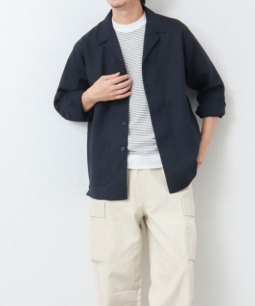 NOLLEY’S（ノーリーズ）の「《セットアップ対応》【WORK ABOUT】リネンライク カバーオール（シャツ/ブラウス・メンズ・ブラック/オリーブ/ダークネイビー・S/M/L）」の3枚目の写真