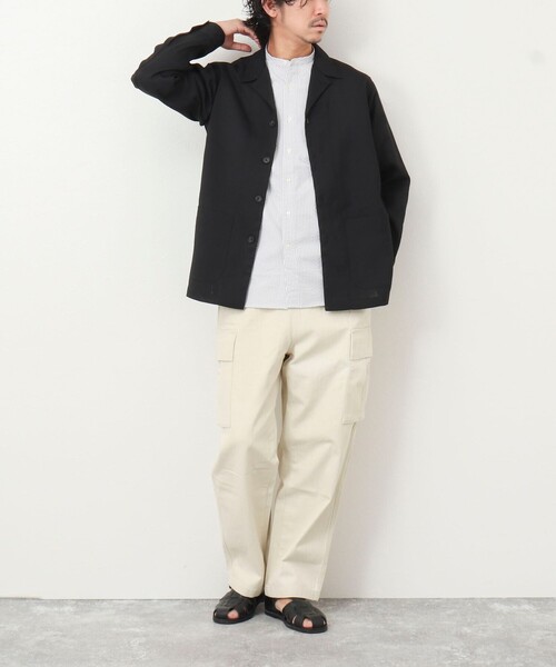 NOLLEY’S（ノーリーズ）の「《セットアップ対応》【WORK ABOUT】リネンライク カバーオール（シャツ/ブラウス・メンズ・ブラック/オリーブ/ダークネイビー・S/M/L）」の5枚目の写真