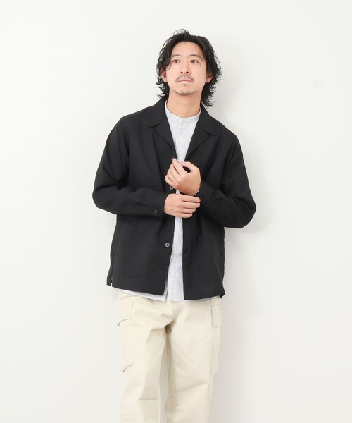 NOLLEY’S（ノーリーズ）の「《セットアップ対応》【WORK ABOUT】リネンライク カバーオール（シャツ/ブラウス・メンズ・ブラック/オリーブ/ダークネイビー・S/M/L）」の7枚目の写真