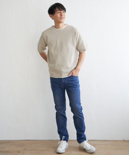 ikka(イッカ)の「【洗濯機で洗える/2点セット】GOKU楽ニット 5分袖インナーセット(ニット/セーター・メンズ・オリーブ/ネイビー/ベージュ/ピンク・M/L/XL/S)」の5枚目の写真