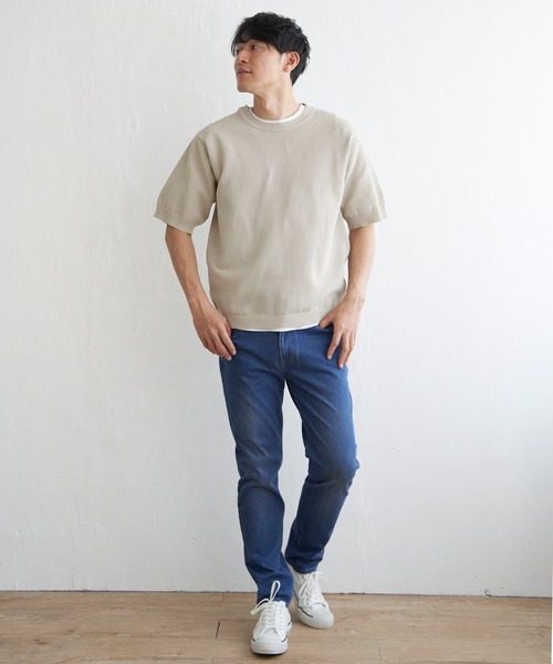ikka(イッカ)の「【洗濯機で洗える/2点セット】GOKU楽ニット 5分袖インナーセット(ニット/セーター・メンズ・オリーブ/ネイビー/ベージュ/ピンク・M/L/XL/S)」の6枚目の写真
