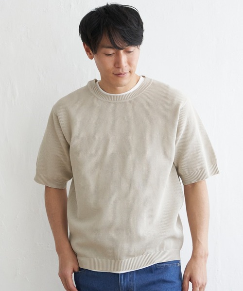 ikka(イッカ)の「【洗濯機で洗える/2点セット】GOKU楽ニット 5分袖インナーセット(ニット/セーター・メンズ・オリーブ/ネイビー/ベージュ/ピンク・M/L/XL/S)」の13枚目の写真