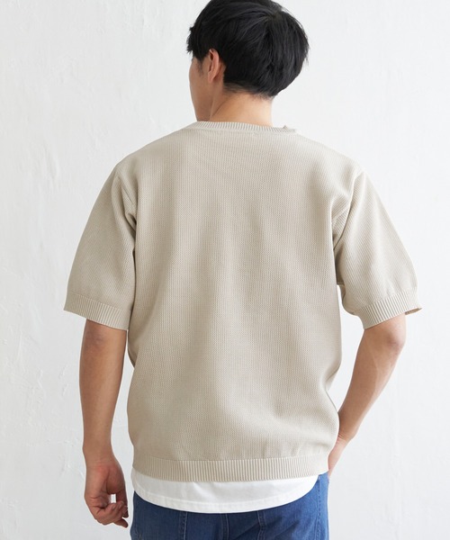 ikka(イッカ)の「【洗濯機で洗える/2点セット】GOKU楽ニット 5分袖インナーセット(ニット/セーター・メンズ・オリーブ/ネイビー/ベージュ/ピンク・M/L/XL/S)」の15枚目の写真