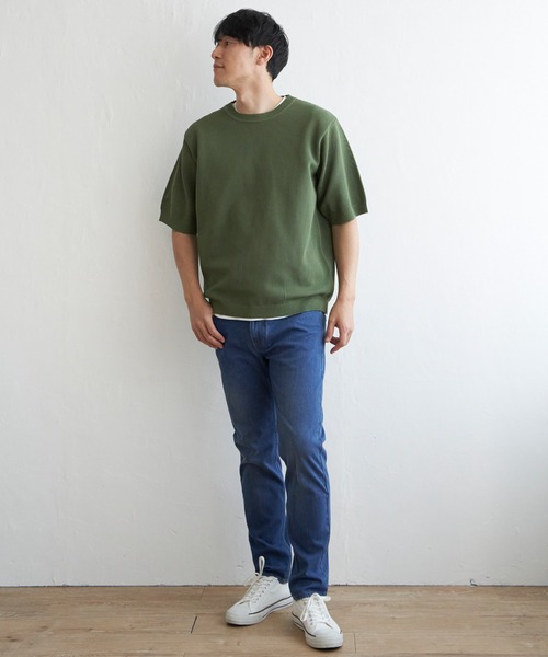 ikka(イッカ)の「【洗濯機で洗える/2点セット】GOKU楽ニット 5分袖インナーセット(ニット/セーター・メンズ・オリーブ/ネイビー/ベージュ/ピンク・M/L/XL/S)」の8枚目の写真