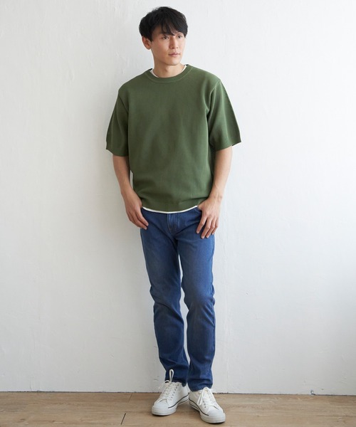 ikka(イッカ)の「【洗濯機で洗える/2点セット】GOKU楽ニット 5分袖インナーセット(ニット/セーター・メンズ・オリーブ/ネイビー/ベージュ/ピンク・M/L/XL/S)」の7枚目の写真
