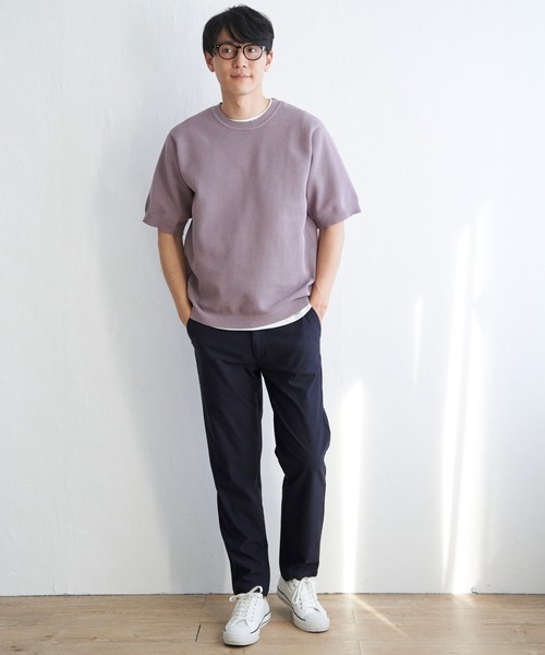ikka(イッカ)の「【洗濯機で洗える/2点セット】GOKU楽ニット 5分袖インナーセット(ニット/セーター・メンズ・オリーブ/ネイビー/ベージュ/ピンク・M/L/XL/S)」の11枚目の写真