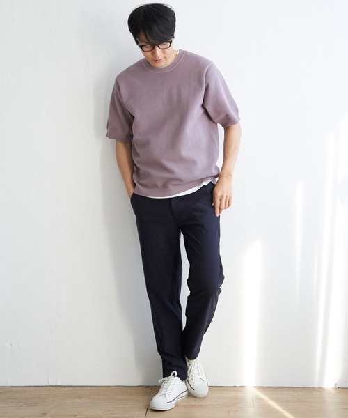 ikka(イッカ)の「【洗濯機で洗える/2点セット】GOKU楽ニット 5分袖インナーセット(ニット/セーター・メンズ・オリーブ/ネイビー/ベージュ/ピンク・M/L/XL/S)」の12枚目の写真