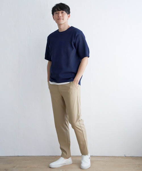 ikka(イッカ)の「【洗濯機で洗える/2点セット】GOKU楽ニット 5分袖インナーセット(ニット/セーター・メンズ・オリーブ/ネイビー/ベージュ/ピンク・M/L/XL/S)」の9枚目の写真