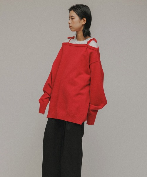 M TO R（ムウトアール）の「［TOPS］STRING OVERSIZE KNIT（ニット/セーター・レディース・レッド/ブラック・38/40）」の10枚目の写真