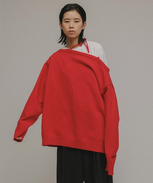 M TO R（ムウトアール）の「［TOPS］STRING OVERSIZE KNIT（ニット/セーター・レディース・レッド/ブラック・38/40）」の11枚目の写真