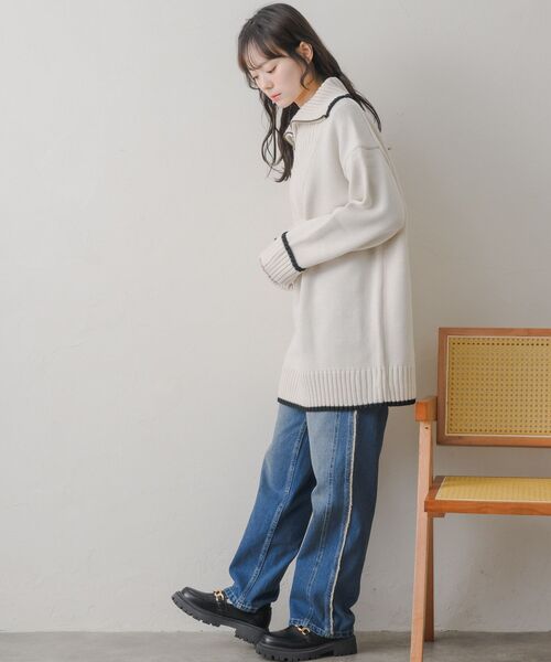 RETRO GIRL(レトロガール)の「バイカラーチュニックNT(ニット/セーター・レディース・ベージュ/ダークブルー/ナチュラル・FREE)」の21枚目の写真