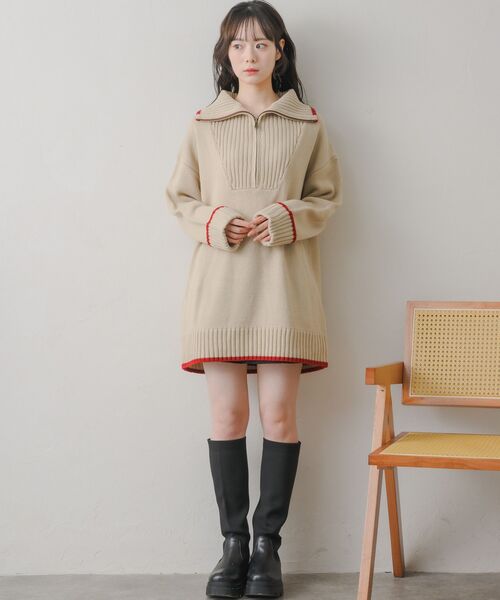RETRO GIRL(レトロガール)の「バイカラーチュニックNT(ニット/セーター・レディース・ベージュ/ダークブルー/ナチュラル・FREE)」の11枚目の写真