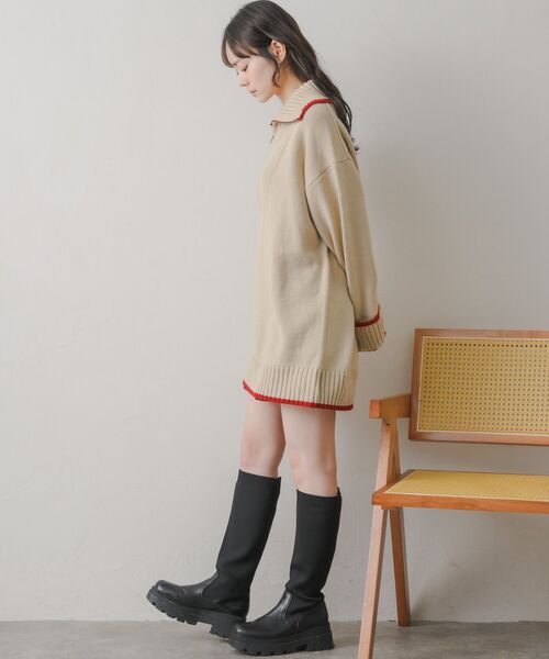 RETRO GIRL(レトロガール)の「バイカラーチュニックNT(ニット/セーター・レディース・ベージュ/ダークブルー/ナチュラル・FREE)」の13枚目の写真