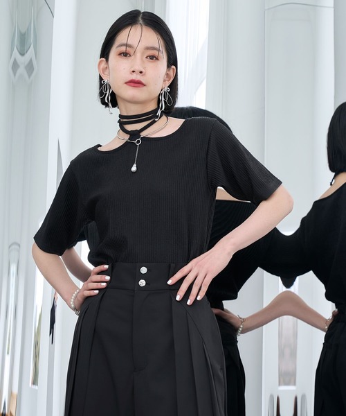 HARE（ハレ）の「グリッターストリングリブトップス(HARE)（Tシャツ/カットソー・レディース・ブラック/ブラウン/グレー/シルバー×ブラック/ブラック×ブラック・FREE）」の16枚目の写真