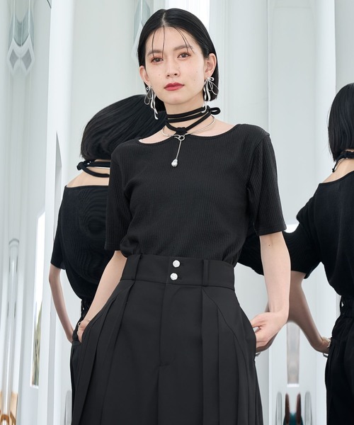 HARE（ハレ）の「グリッターストリングリブトップス(HARE)（Tシャツ/カットソー・レディース・ブラック/ブラウン/グレー/シルバー×ブラック/ブラック×ブラック・FREE）」の17枚目の写真