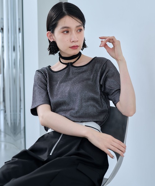 HARE（ハレ）の「グリッターストリングリブトップス(HARE)（Tシャツ/カットソー・レディース・ブラック/ブラウン/グレー/シルバー×ブラック/ブラック×ブラック・FREE）」の18枚目の写真