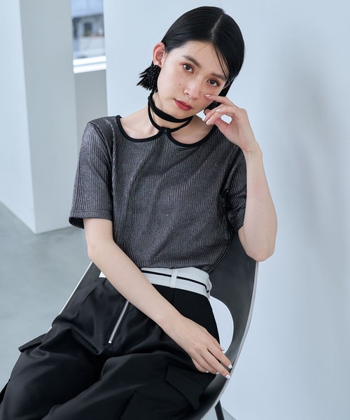 HARE（ハレ）の「グリッターストリングリブトップス(HARE)（Tシャツ/カットソー・レディース・ブラック/ブラウン/グレー/シルバー×ブラック/ブラック×ブラック・FREE）」の19枚目の写真