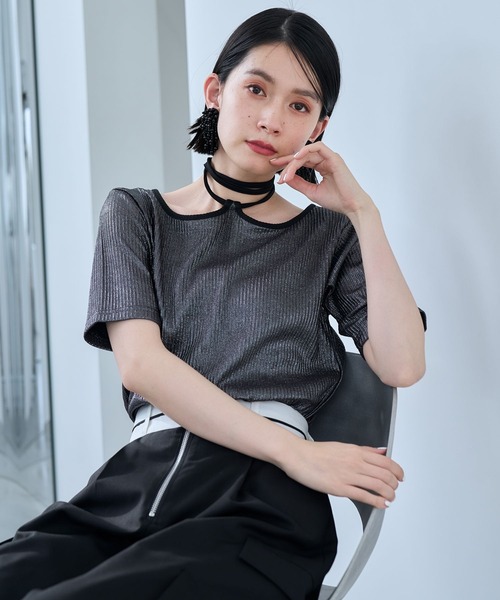 HARE（ハレ）の「グリッターストリングリブトップス(HARE)（Tシャツ/カットソー・レディース・ブラック/ブラウン/グレー/シルバー×ブラック/ブラック×ブラック・FREE）」の20枚目の写真