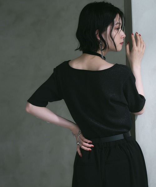 HARE（ハレ）の「グリッターストリングリブトップス(HARE)（Tシャツ/カットソー・レディース・ブラック/ブラウン/グレー/シルバー×ブラック/ブラック×ブラック・FREE）」の8枚目の写真