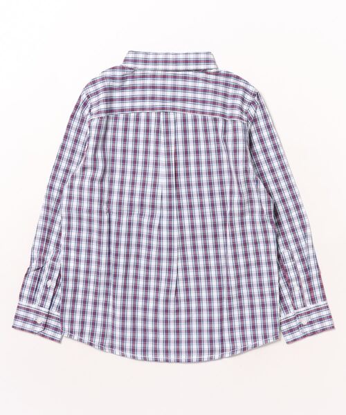 BENETTON (UNITED COLORS OF BENETTON)(ベネトンユナイテッドカラーズオブベネトン)の「キッズコットン100%ロゴ刺繍チェック柄ポプリン長袖シャツB(シャツ/ブラウス・キッズ・ネイビー/ブルー系その他・SMALL/MEDIUM/LARGE/X-LARGE)」の3枚目の写真