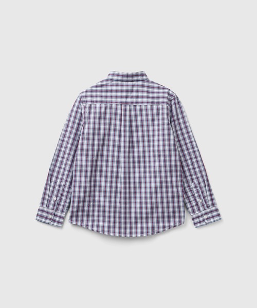 BENETTON (UNITED COLORS OF BENETTON)(ベネトンユナイテッドカラーズオブベネトン)の「キッズコットン100%ロゴ刺繍チェック柄ポプリン長袖シャツB(シャツ/ブラウス・キッズ・ネイビー/ブルー系その他・SMALL/MEDIUM/LARGE/X-LARGE)」の4枚目の写真