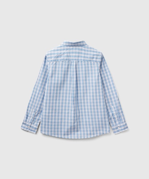 BENETTON (UNITED COLORS OF BENETTON)(ベネトンユナイテッドカラーズオブベネトン)の「キッズコットン100%ロゴ刺繍チェック柄ポプリン長袖シャツB(シャツ/ブラウス・キッズ・ネイビー/ブルー系その他・SMALL/MEDIUM/LARGE/X-LARGE)」の6枚目の写真