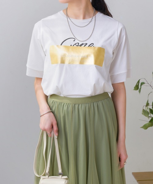 Bou Jeloud(ブージュルード)の「箔BOXロゴTシャツ(Tシャツ/カットソー・レディース・オフホワイト/ブラック・FREE)」の3枚目の写真