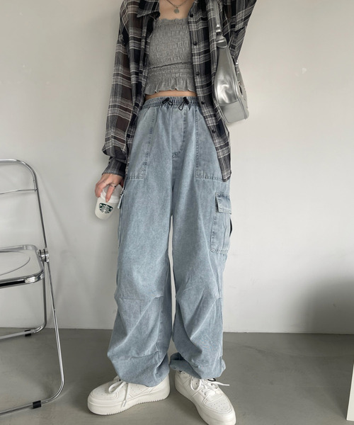 Ada.(エイダ)の「スピンドルストッパー付きベイカーカーゴパンツ(カーゴパンツ・レディース・グレー/ブラック/ブルー・FREE)」の4枚目の写真