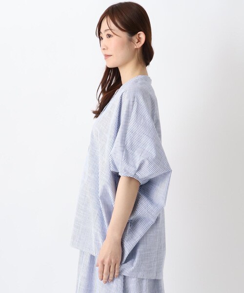 one'sterrace（ワンズテラス）の「【ワンズテラスオリジナル】ストライプバンザイブラウス（シャツ/ブラウス・レディース・ネイビー系5/ブラック系8・02）」の4枚目の写真
