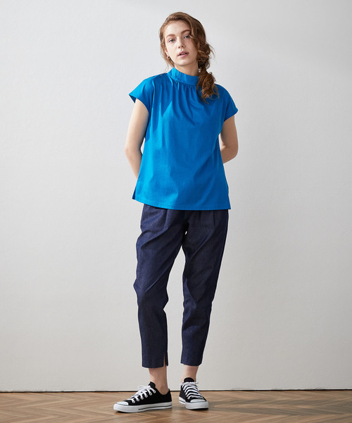 LE SOUK HOLIDAY(ルスークホリデー)の「【接触冷感】ギャザーネックフレンチスリーブTシャツ(Tシャツ/カットソー・レディース・オフホワイト/ブルー/ネイビー/ブラック・M/L)」の10枚目の写真