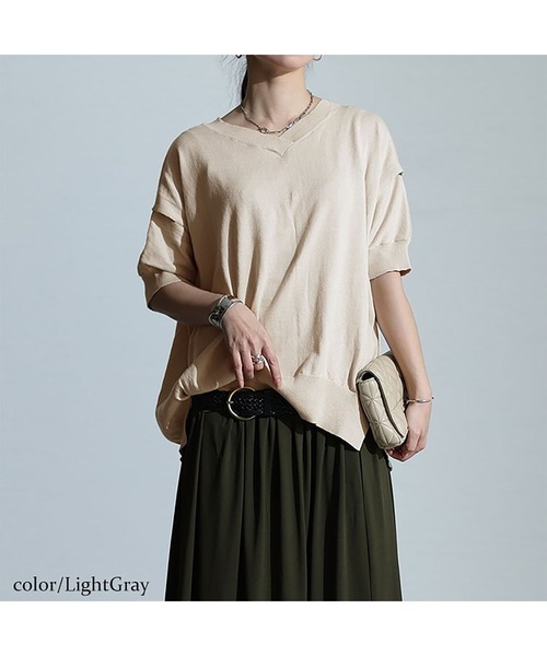 GOLDJAPAN(ゴールドジャパン)の「カットアウトスリーブVネックニット【大きいサイズ対応】(ニット/セーター・レディース・杢グレー/オフホワイト/ブラック/ネイビー/ライトグレー/ベージュ系・LL~3L/4L~5L)」の13枚目の写真