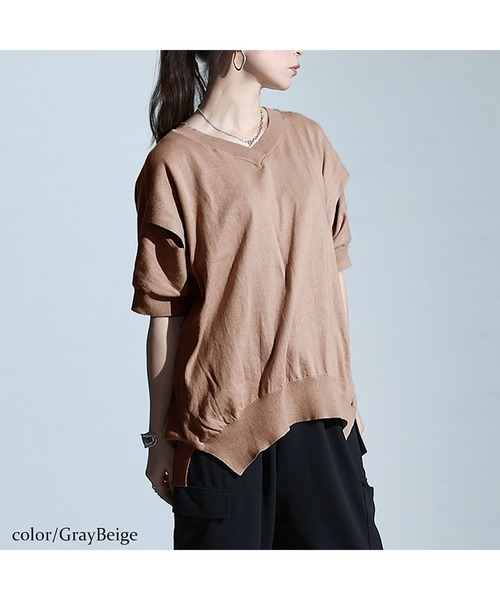 GOLDJAPAN(ゴールドジャパン)の「カットアウトスリーブVネックニット【大きいサイズ対応】(ニット/セーター・レディース・杢グレー/オフホワイト/ブラック/ネイビー/ライトグレー/ベージュ系・LL~3L/4L~5L)」の15枚目の写真