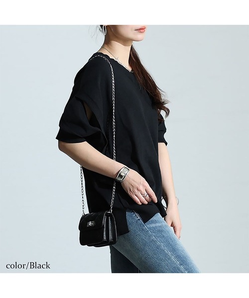 GOLDJAPAN(ゴールドジャパン)の「カットアウトスリーブVネックニット【大きいサイズ対応】(ニット/セーター・レディース・杢グレー/オフホワイト/ブラック/ネイビー/ライトグレー/ベージュ系・LL~3L/4L~5L)」の19枚目の写真