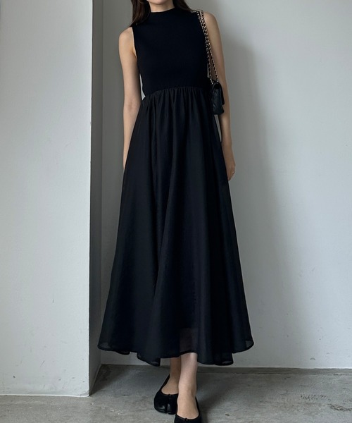 セール】ボトルネックニットドッキングワンピース【ペチスカートセット