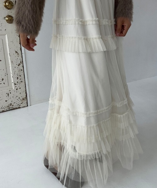 LAUIR（ラウアー）の「チュールフリルフレアスカート（スカート・レディース・ダークグレー/アイボリー/ブラック・LARGE/MEDIUM）」の9枚目の写真