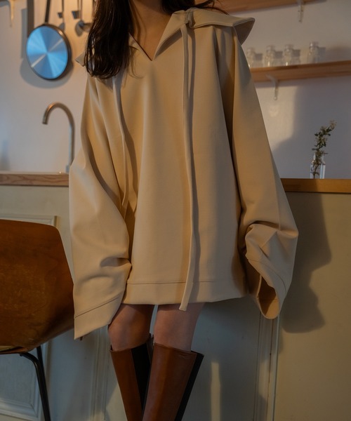 mideal（マイディール）の「collar sweat tunic / カラースウェットチュニック（スウェット・レディース・ベージュ/ブルーグレー・FREE）」の8枚目の写真