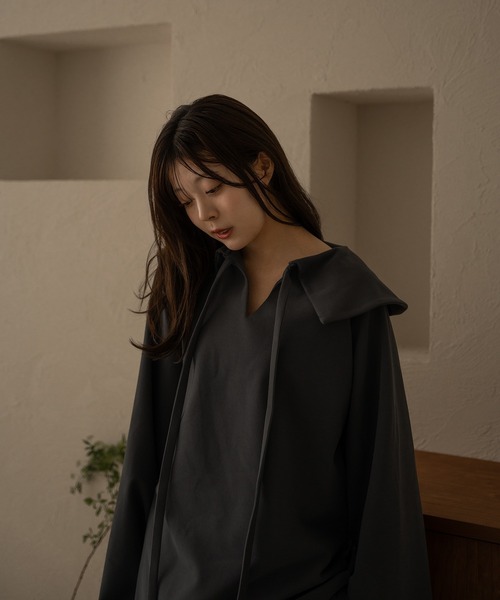 mideal（マイディール）の「collar sweat tunic / カラースウェットチュニック（スウェット・レディース・ベージュ/ブルーグレー・FREE）」の6枚目の写真