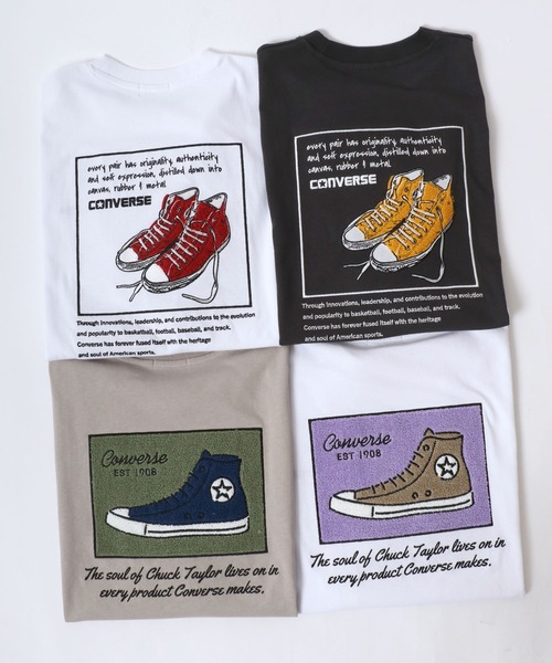 CONVERSE(コンバース)の「CONVERSE/コンバース シューズイラスト フロント/バック サガラ刺繍 ワンポイント 半袖Tシャツ レディース メンズ(Tシャツ/カットソー・レディース・ホワイト系その他2/ブルー/ブラック/ホワイト/ホワイト系その他/ホワイト系その他3/ベージュ/スミクロ・M/L/LL)」の20枚目の写真